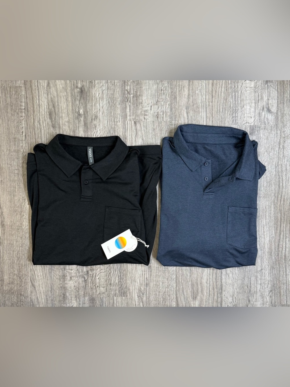 Lot of 2 Vuori Ponte Performance Polo Comfortable Relaxed Fit Black Blue Sz XL